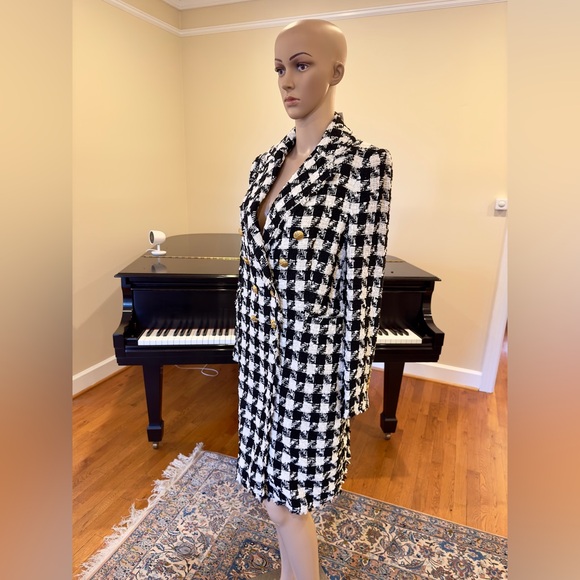 NWT Luxury Minimalist Zara Houndstooth Tweed Fringe Double Breasted Coat - Picture 15 of 17